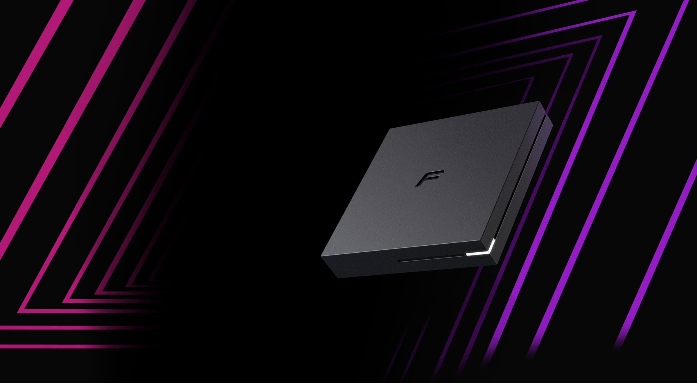 Le Z10 flottant sur un fond noir traversé de lignes magenta